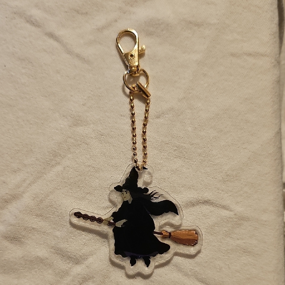 Black and Gold Rhinestone Witch Keychain - Picture 3 of 3